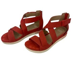 Eileen Fisher Tumbled Nubuck Red Leather Back Zip Sandals